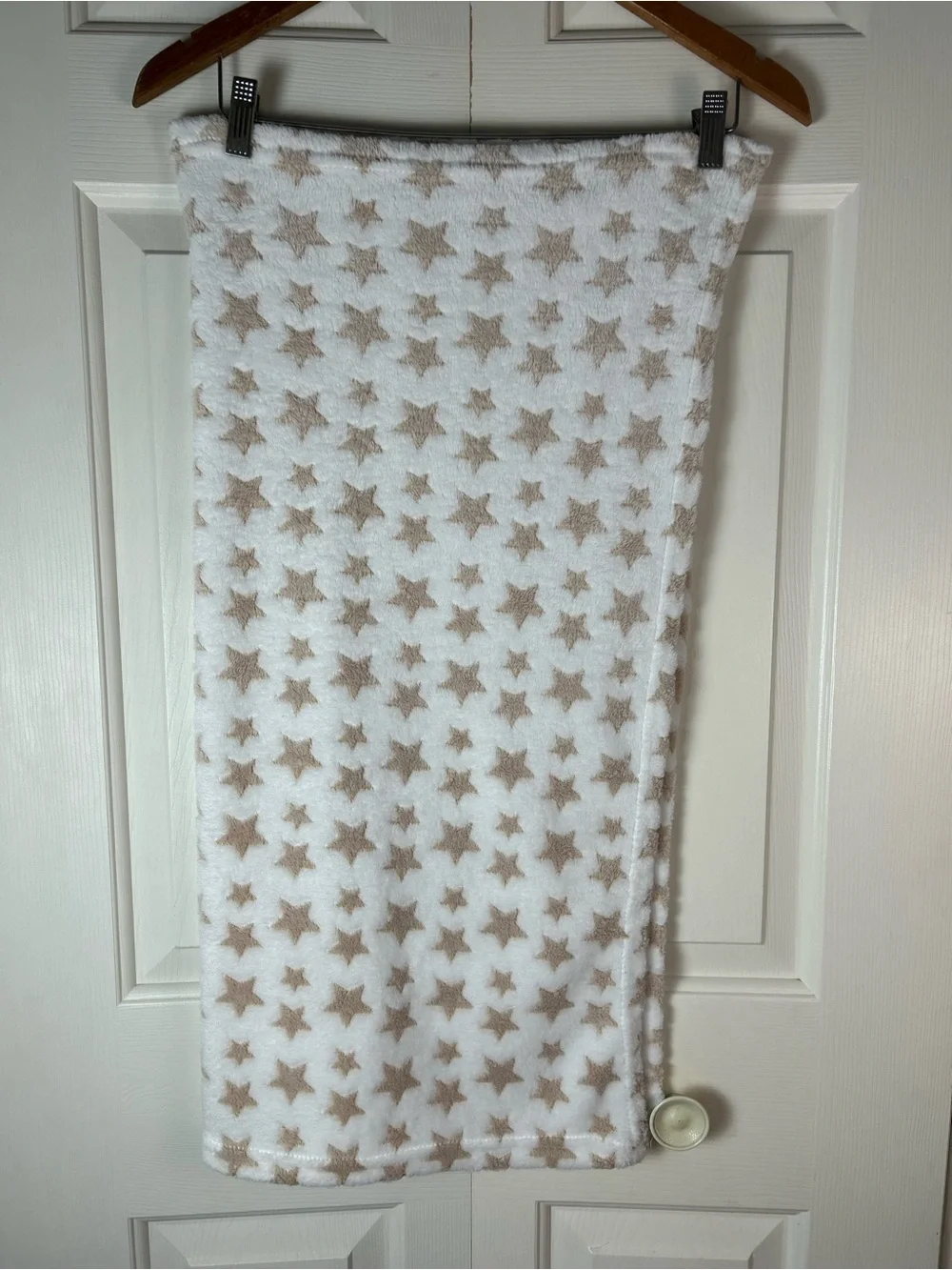 Kidgets Tan White Stars Baby Blanket Soft Plush Lovey